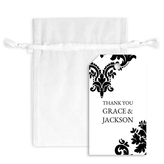 Damask Hanging Gift Tags with Organza Bags